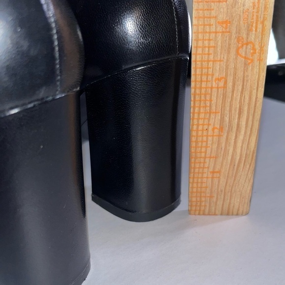 Vintage Nine West black fur silver buckle block Whimsigoth slip on heels Sz 8 - Picture 6 of 15